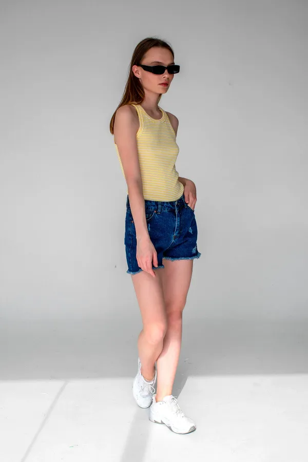 Çizgili Fitilli Halter Yaka Kolsuz Atlet