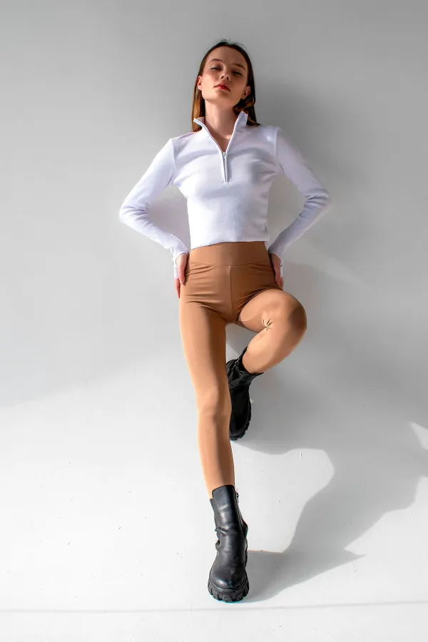 Ankle Detail Zip-Up Crop Blouse