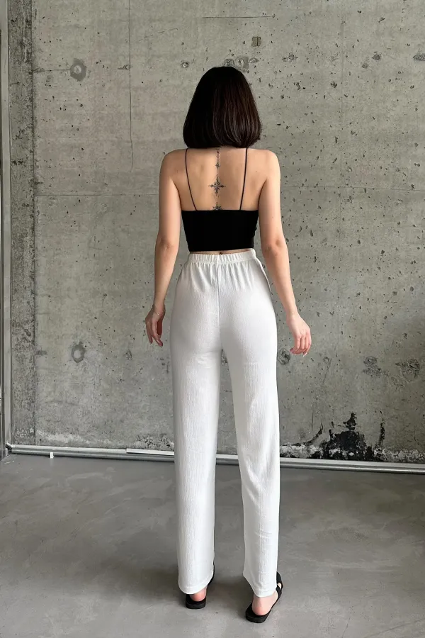 Pantalon taille haute en tissu gant élastiqué