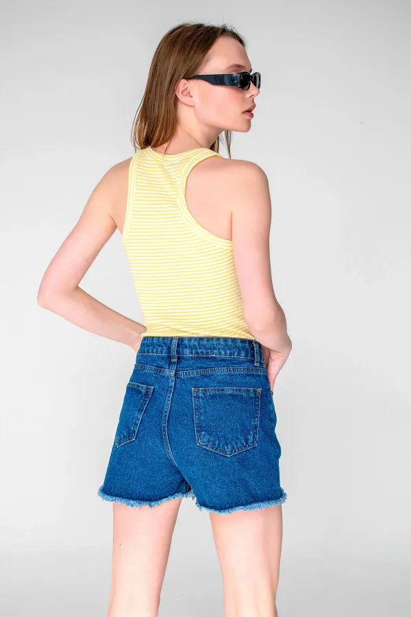 Çizgili Fitilli Halter Yaka Kolsuz Atlet