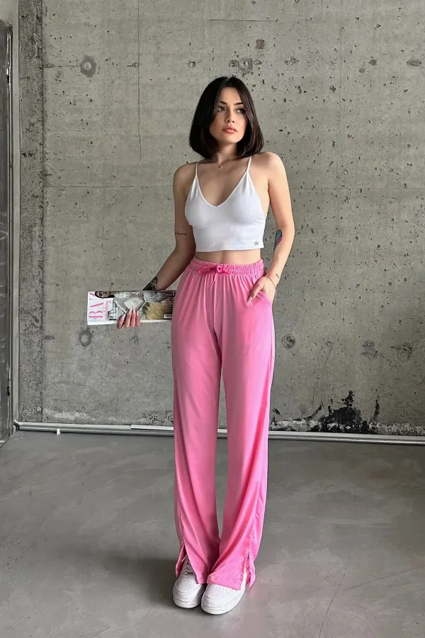 Slit-trim Lycra High-Waisted Sweatpants