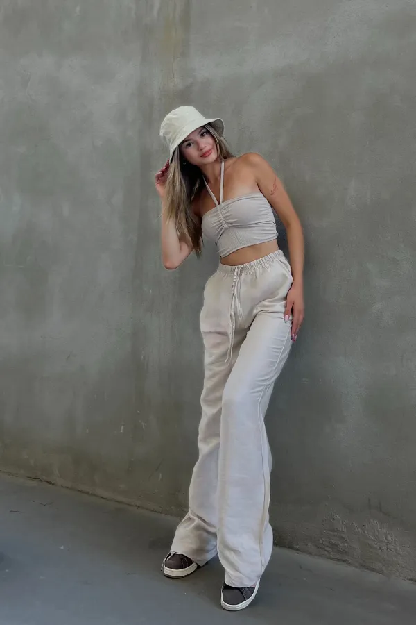 Linen Blend Loose Fit Trousers