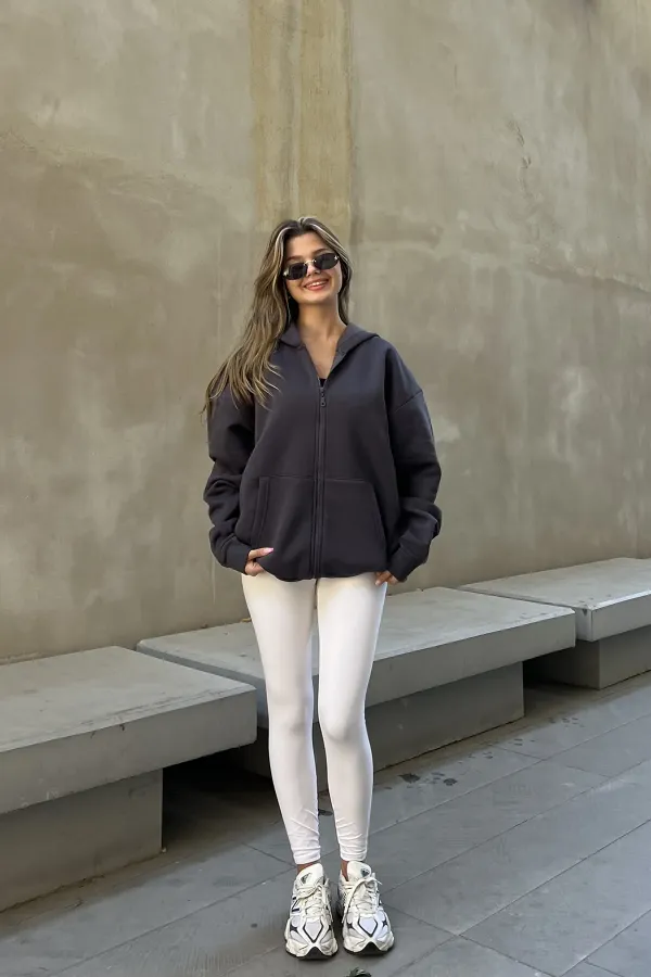 Zip-up Brushed Oversize Sweatshirt