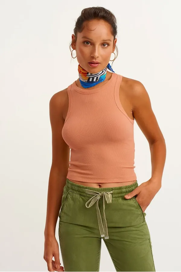 Débardeur côtelé à col halter