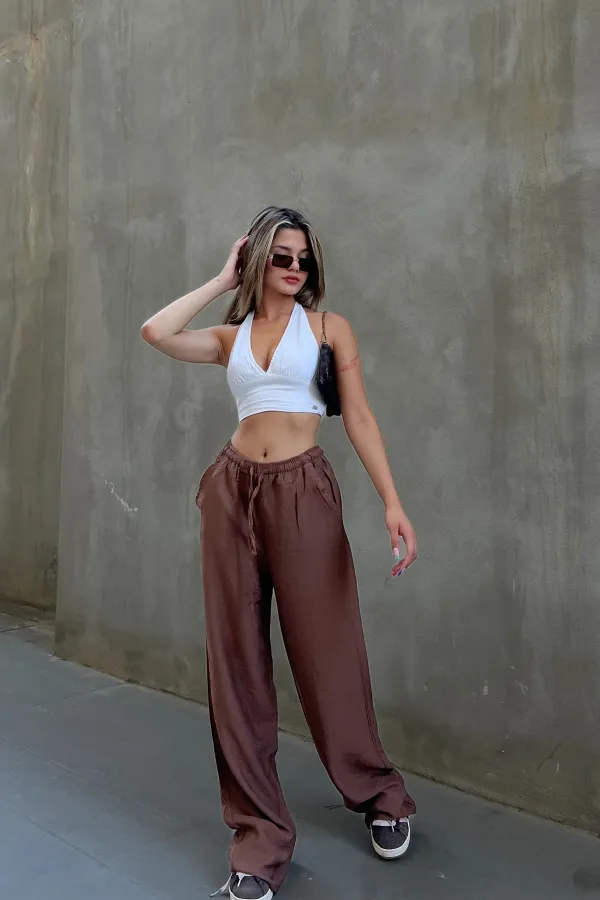 Linen Blend Loose Fit Trousers