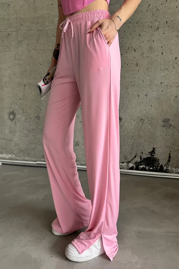 High-Waisted Sweatpants with Slits and Lycra