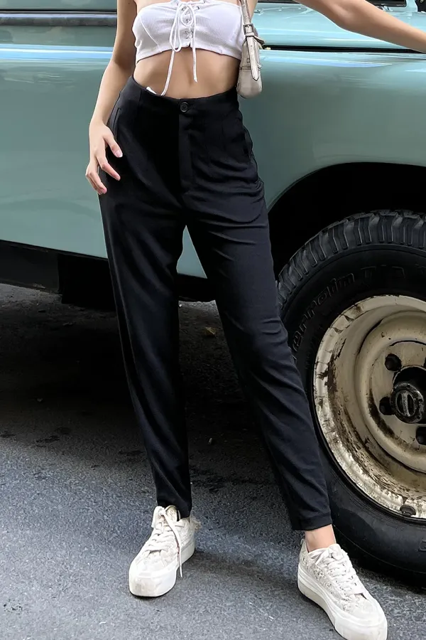 High-Waisted Crepe Pants with Darts