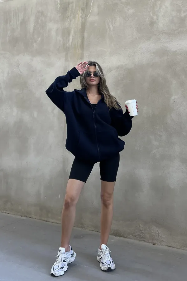 Zip-up Brushed Oversize Sweatshirt