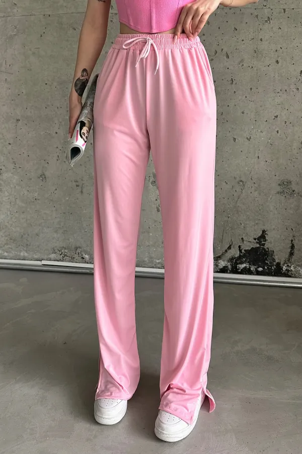 High-Waisted Sweatpants with Slits and Lycra