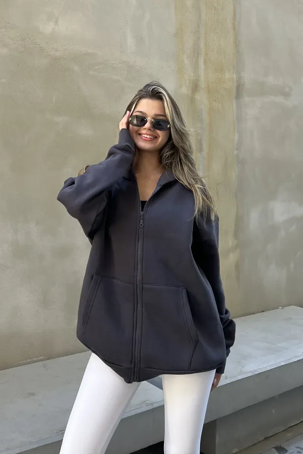 Zip-up Brushed Oversize Sweatshirt