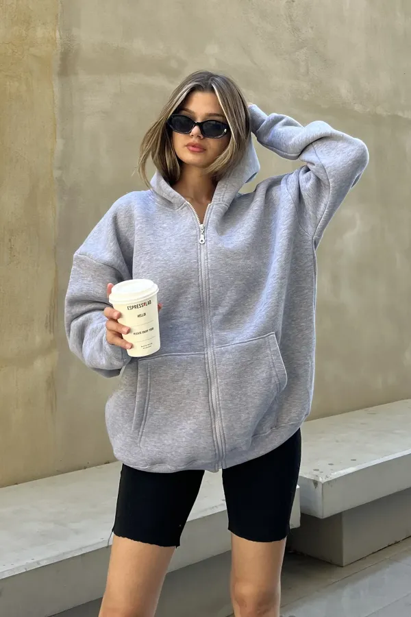 Zip-up Brushed Oversize Sweatshirt