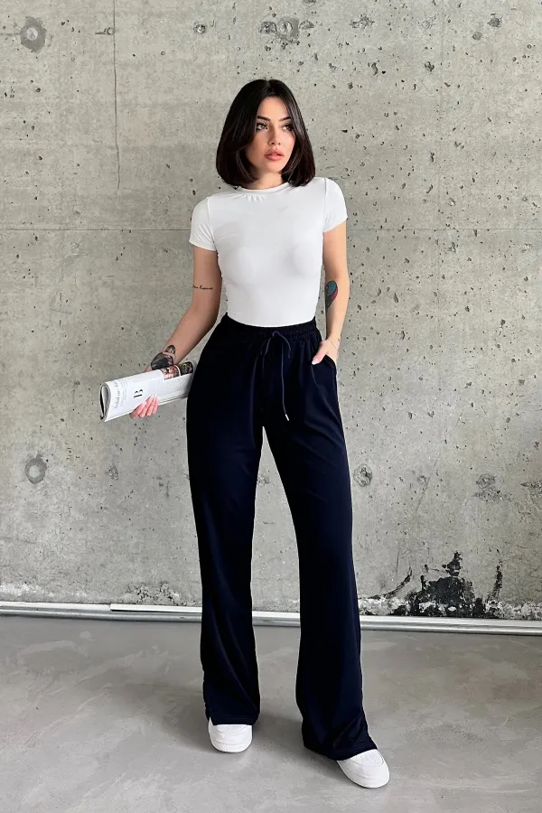 Yırtmaçlı Likralı Yüksek Bel Eşofman Altı