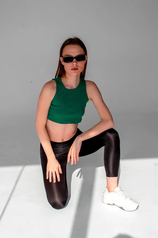 Fitilli Süper Crop Halter Yaka Örme Atlet