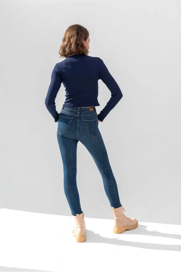 Uzun Kollu Fitilli Bluz Crop Örme T-shirt