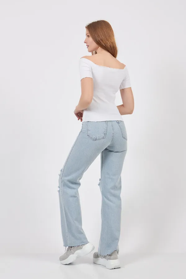 Örme Carmen Yaka Crop Bluz