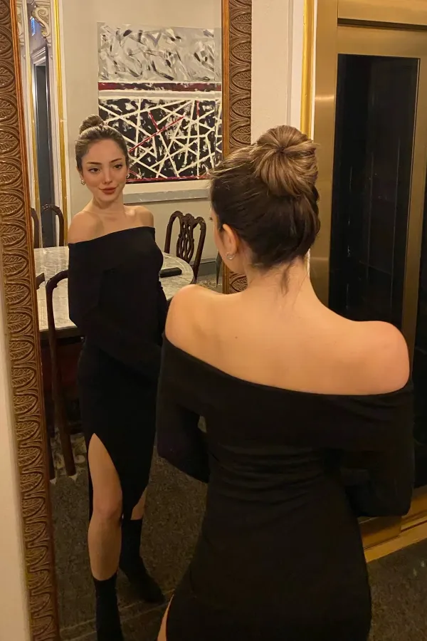 Madonna Collar Ribbed Knit Dress