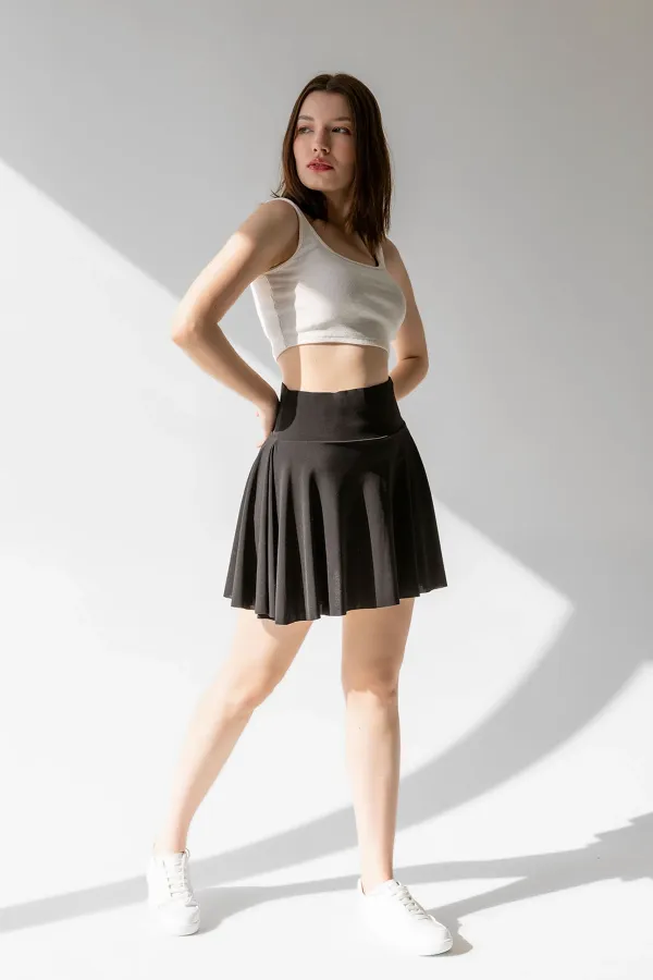 Yüksek Bel Cepli Şort Etek