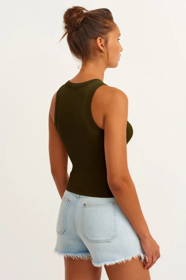 Débardeur côtelé à col halter