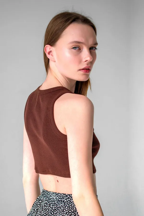 Fitilli Süper Crop Halter Yaka Örme Atlet