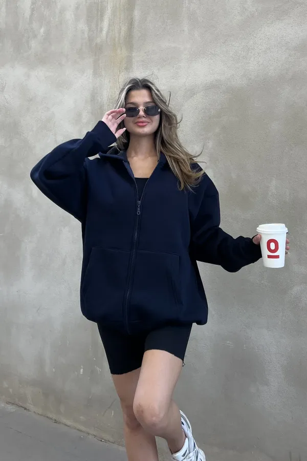 Zip-up Brushed Oversize Sweatshirt