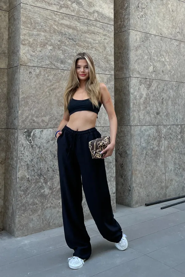 Linen Blend Loose Fit Trousers