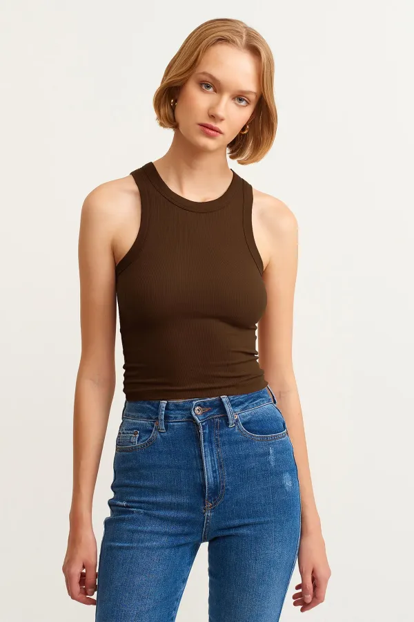 Ribbed Halter Neck Knitted Tank Top