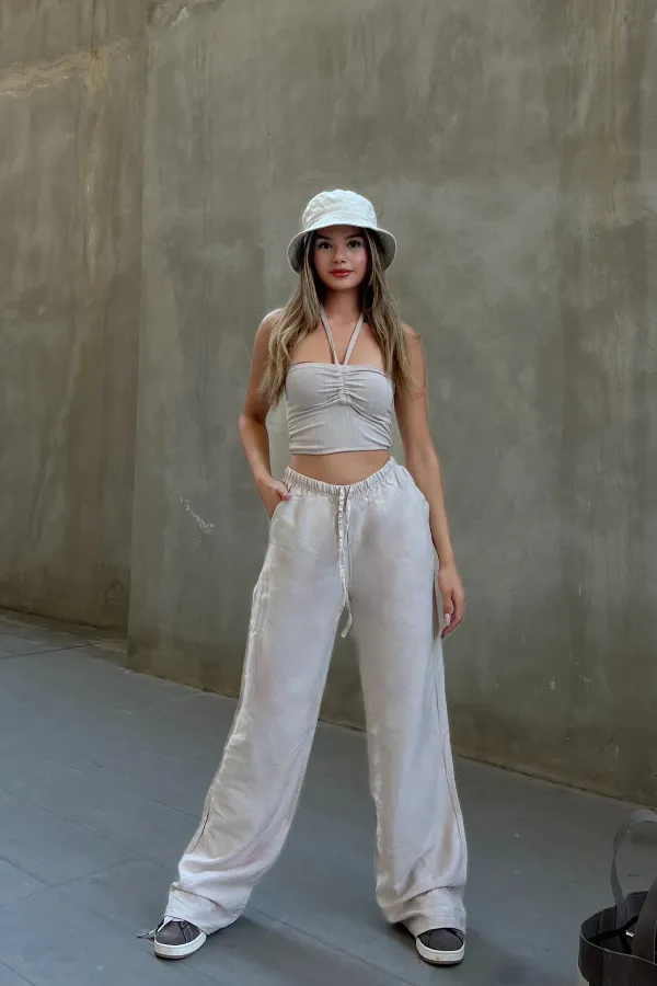 Linen Blend Loose Fit Trousers