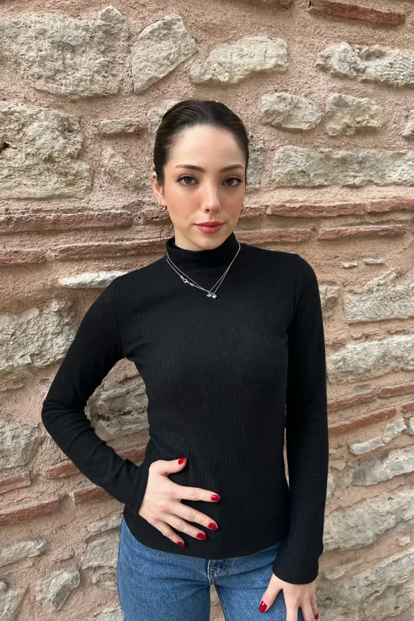 Half Turtleneck Ribbed Sweater