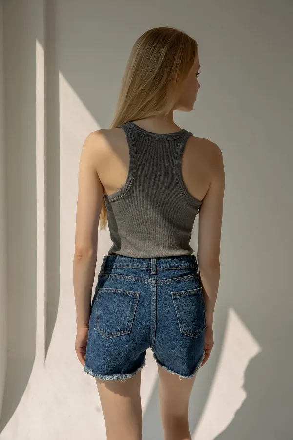 Ribbed Halter Neck Knitted Tank Top