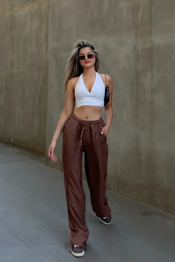 Linen Blend Loose Fit Trousers