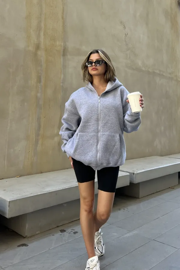 Zip-up Brushed Oversize Sweatshirt