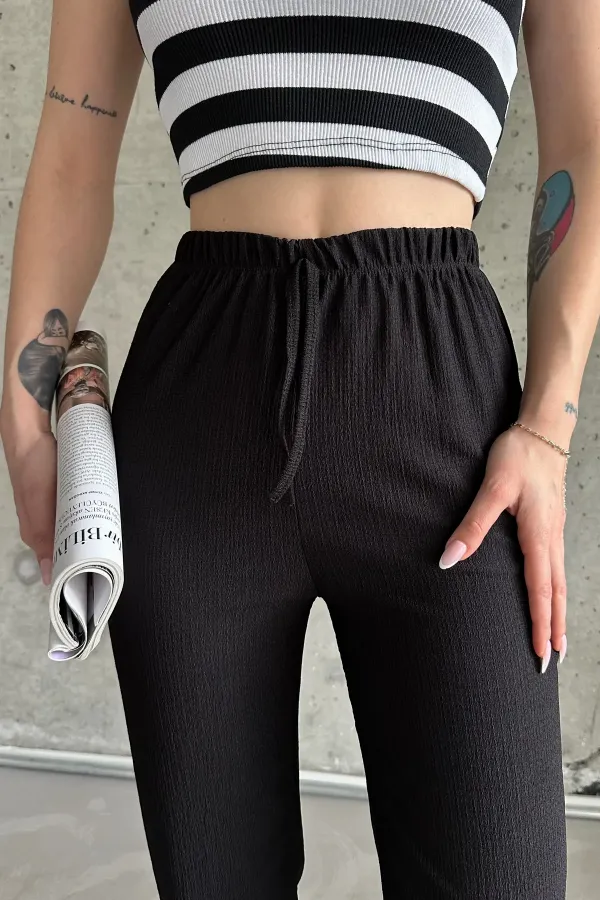 High-Waisted Elasticated Glove Fabric Trousers