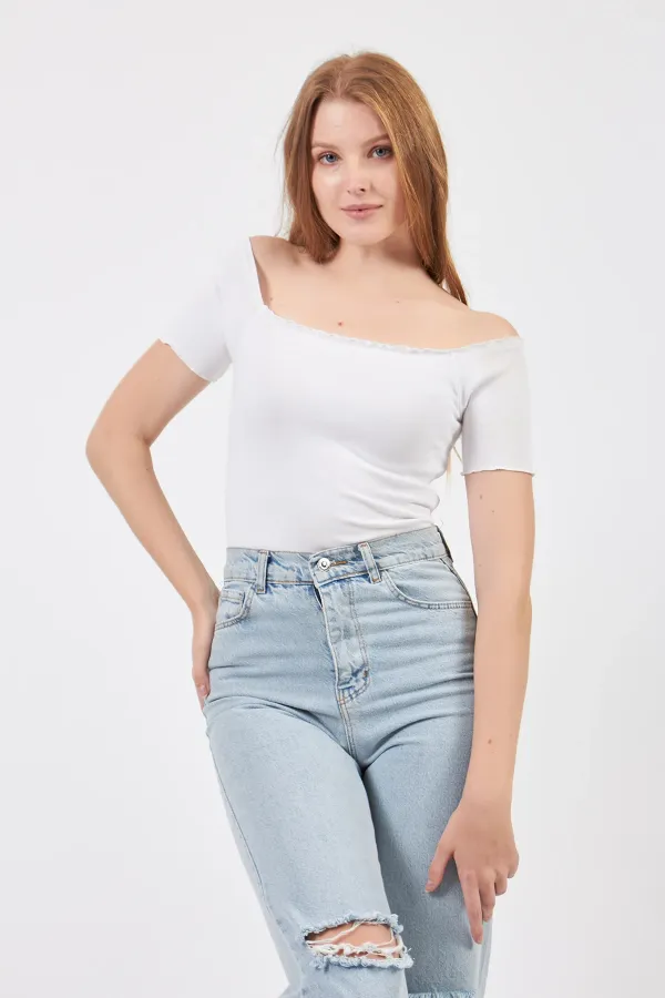 Örme Carmen Yaka Crop Bluz