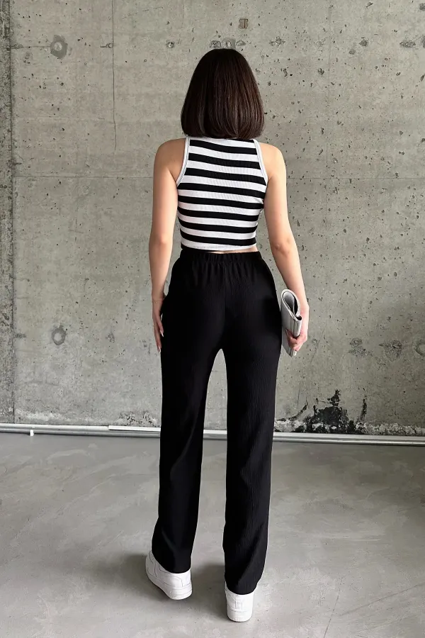 High-Waisted Elasticated Glove Fabric Trousers