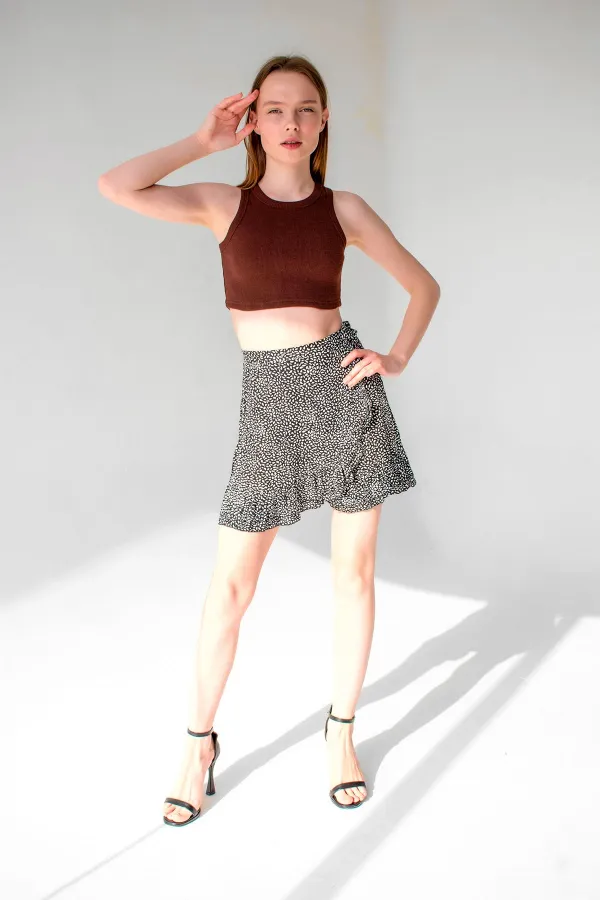 Fitilli Süper Crop Halter Yaka Örme Atlet