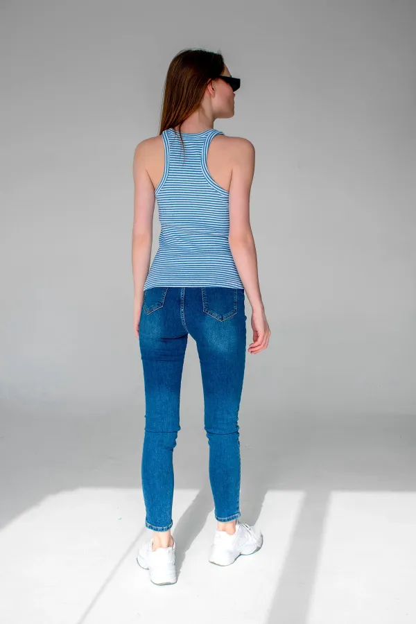 Débardeur sans manches à rayures côtelées et col halter