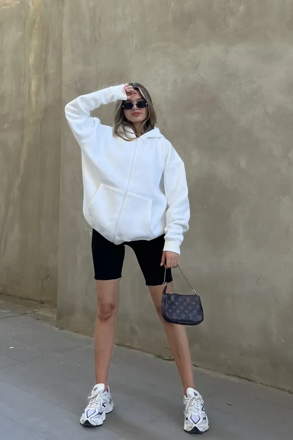 Zip-up Brushed Oversize Sweatshirt