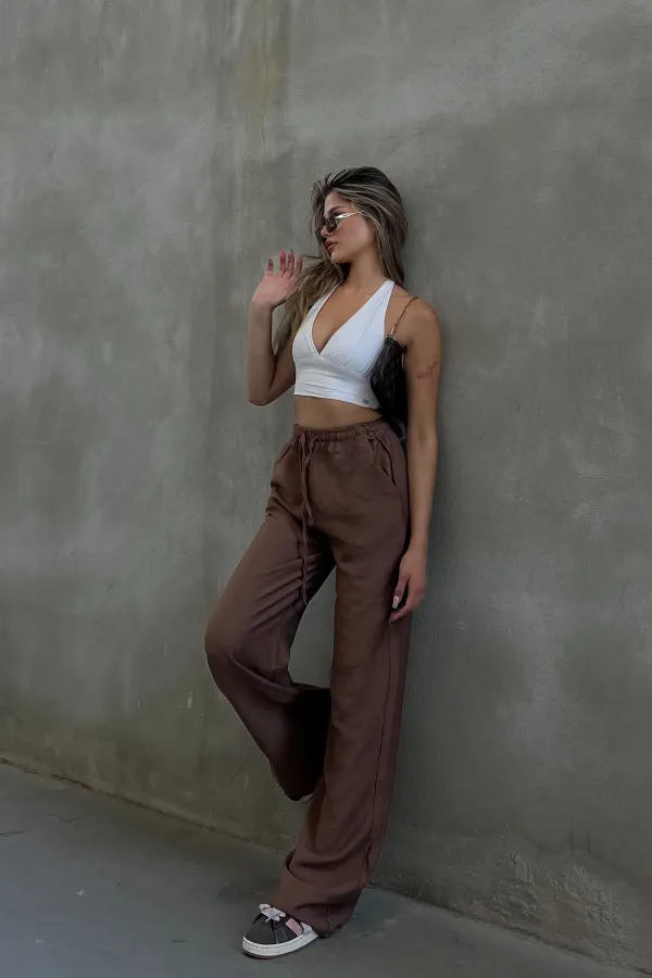 Linen Blend Loose Fit Trousers