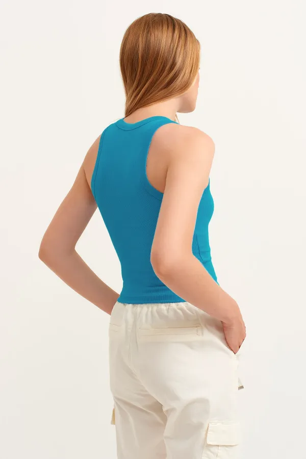 Fitilli Halter Yaka Örme Atlet