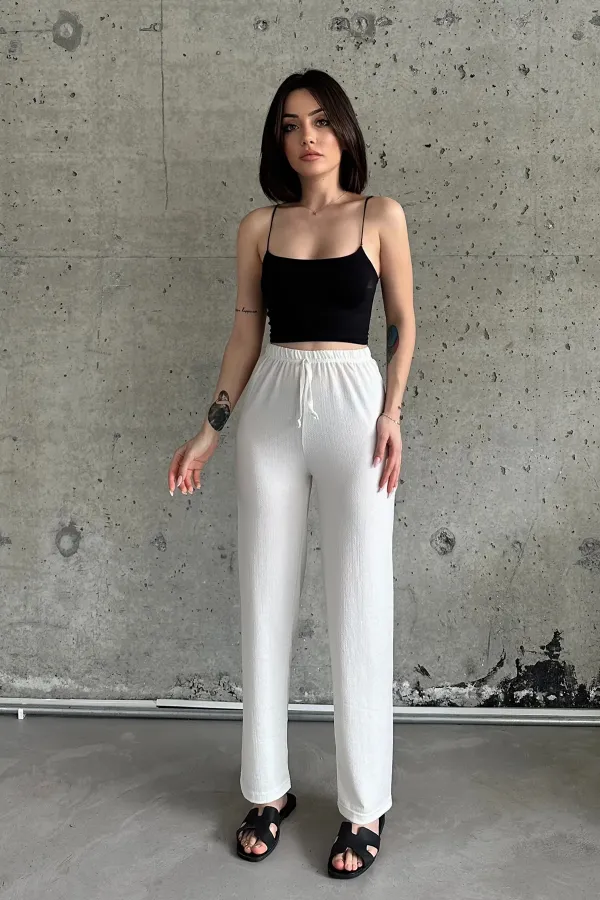 Pantalon taille haute en tissu gant élastiqué