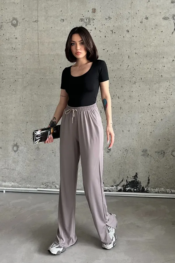 Yırtmaçlı Likralı Yüksek Bel Eşofman Altı