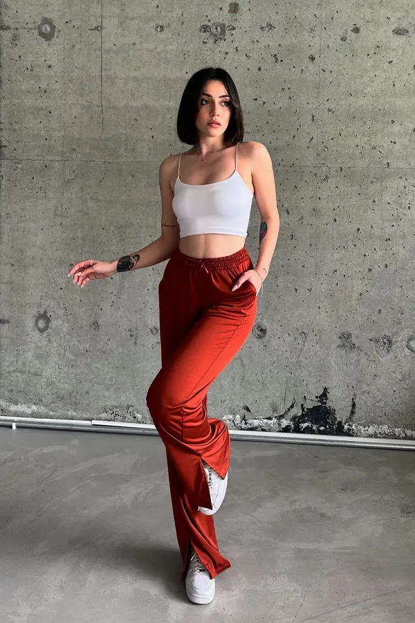 Yırtmaçlı Likralı Yüksek Bel Eşofman Altı