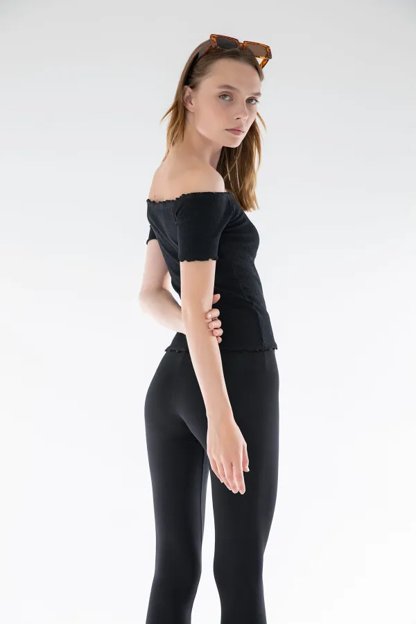 Örme Carmen Yaka Crop Bluz