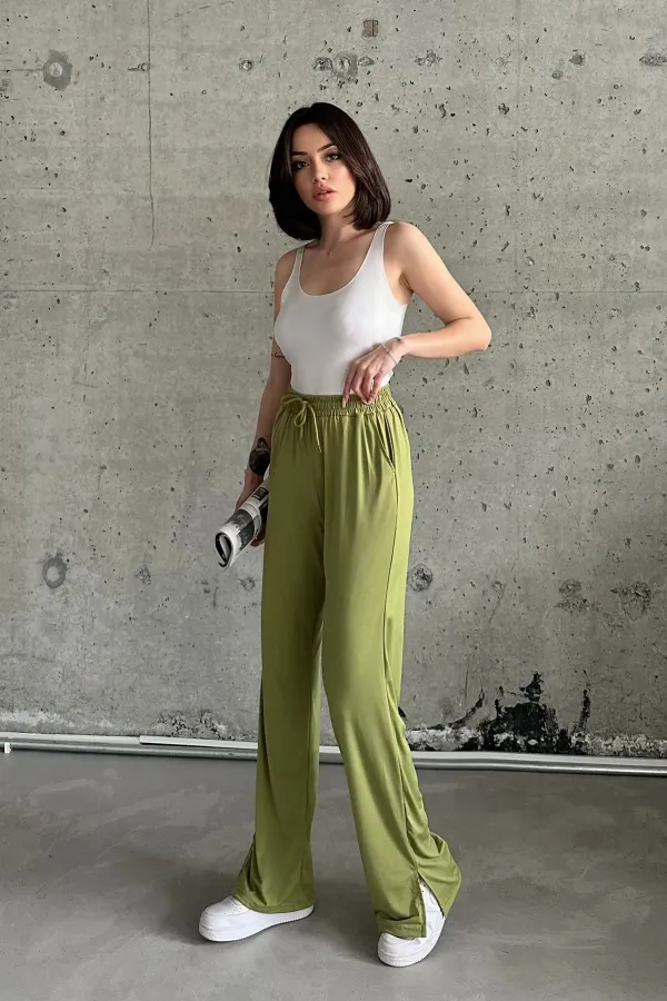 Yırtmaçlı Likralı Yüksek Bel Eşofman Altı