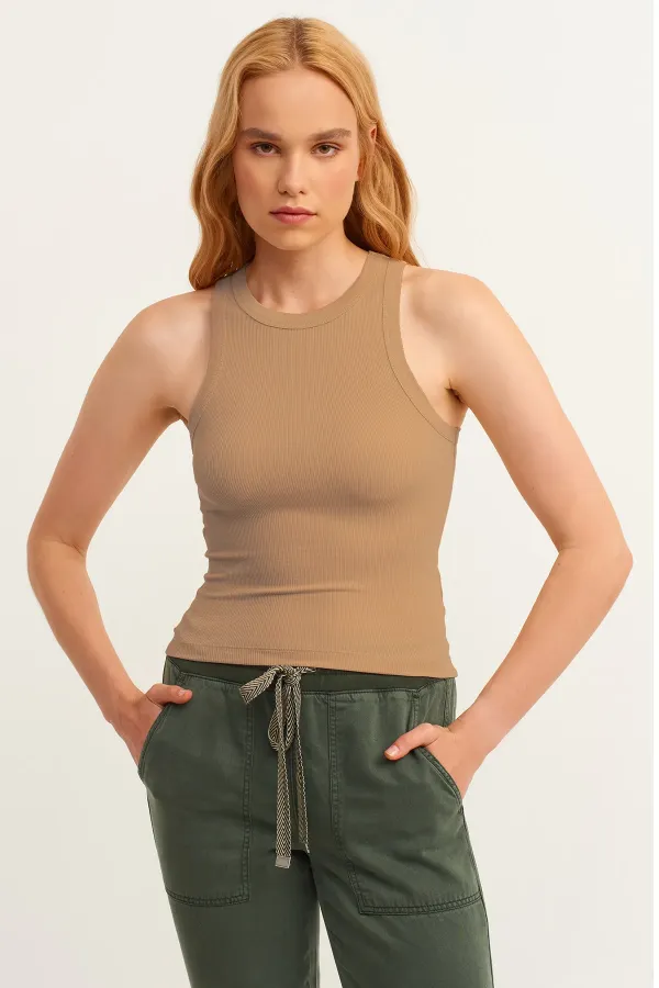 Fitilli Halter Yaka Örme Atlet