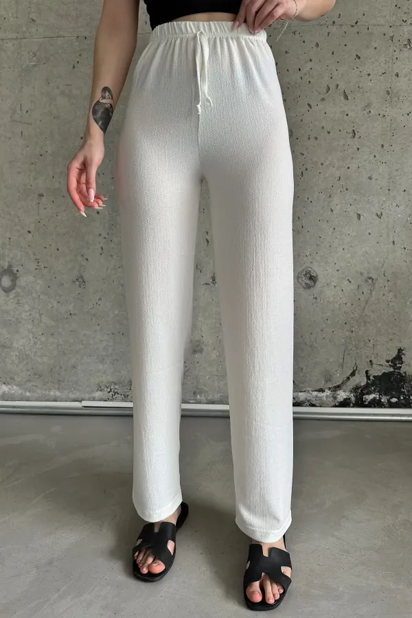 Pantalon taille haute en tissu gant élastiqué