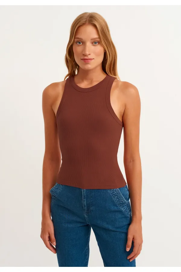 Ribbed Halter Neck Knitted Tank Top