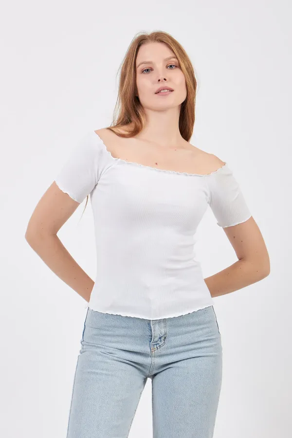 Örme Carmen Yaka Crop Bluz