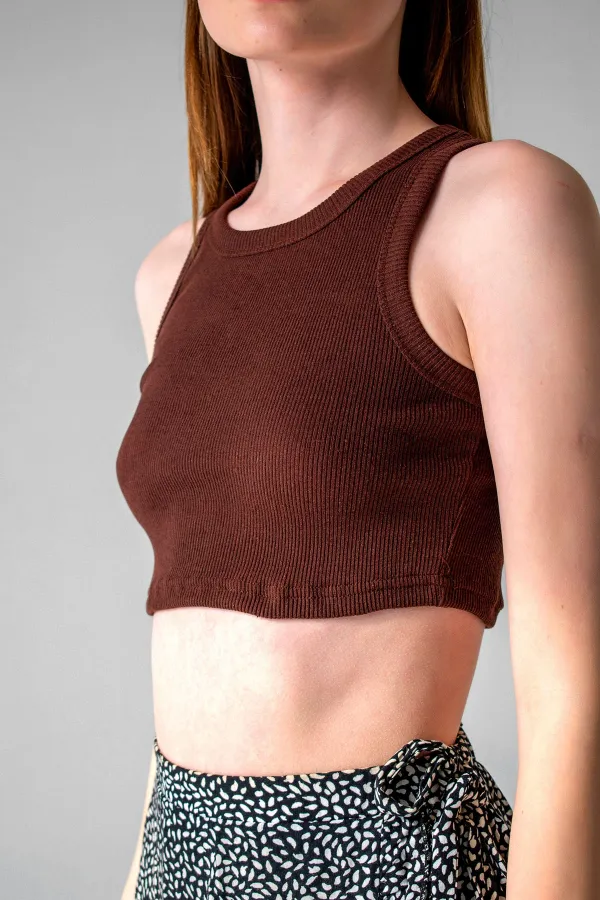 Fitilli Süper Crop Halter Yaka Örme Atlet
