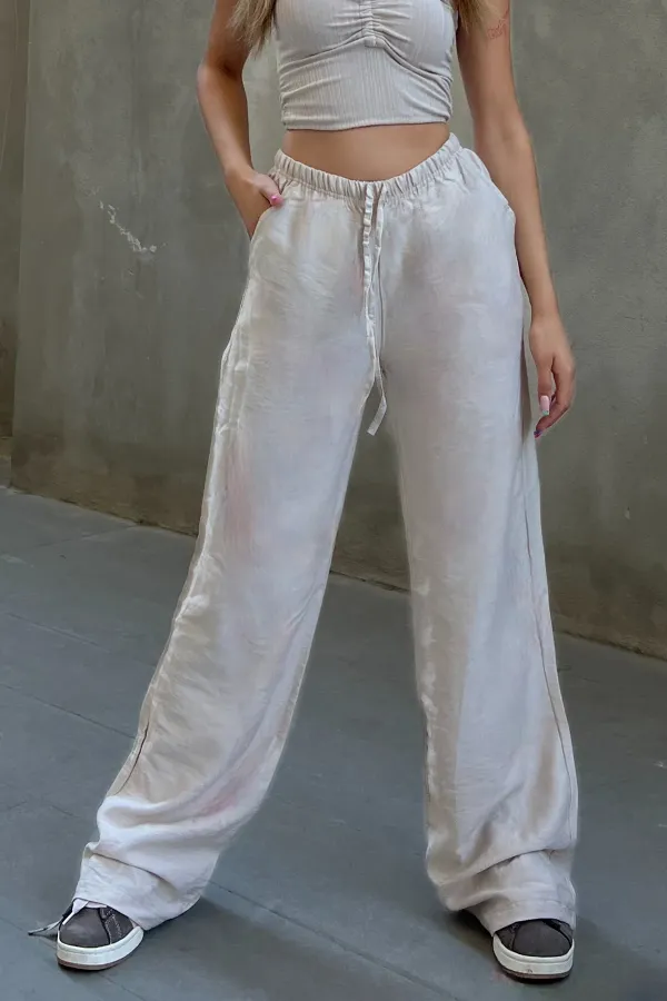 Linen Blend Loose Fit Trousers